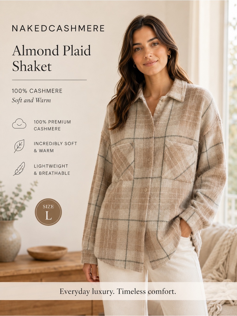 NakedCashmere Almond Plaid Joie Cashmere Shaket
